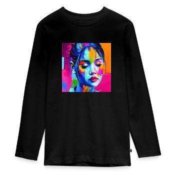 farbiges Gesicht - in Gedanken - Teenager Premium Bio Langarmshirt - Schwarz - Vorne - AI Model Kid Female (0cm)