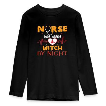 Infirmière le jour Sorcière la nuit - T-shirt manches longues Premium Ado - noir - Devant - AI Model Kid Female (0cm)