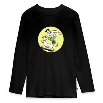 Skateboarder & verspielter Hund - Teenager Premium Bio Langarmshirt - Schwarz - Vorne - AI Model Kid Female (0cm)