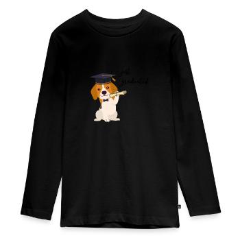 Dog motif with a saying for graduation - Teenager Premium Organic Long Sleeve Shirt - black - Front - AI Model Kid Female (0cm)