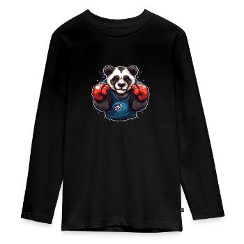 Panda Boxing Master - Teenager Premium Organic Long Sleeve Shirt - black - Front - AI Model Kid Female (0cm)
