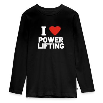 i love power lifting - Teenager Premium Organic Long Sleeve Shirt - black - Front - AI Model Kid Female (0cm)
