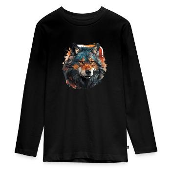 Wolf - Illustration - Teenager Premium Bio Langarmshirt - Schwarz - Vorne - AI Model Kid Female (0cm)