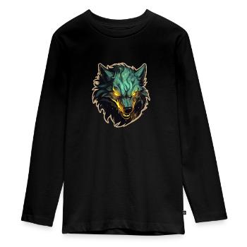 Wolf - Illustration - Teenager Premium Bio Langarmshirt - Schwarz - Vorne - AI Model Kid Female (0cm)