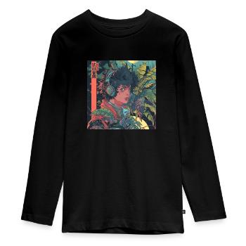 Plantlover d’anime des années 80 écoutant de la musique imprimer - T-shirt manches longues Premium Ado - noir - Devant - AI Model Kid Female (0cm)
