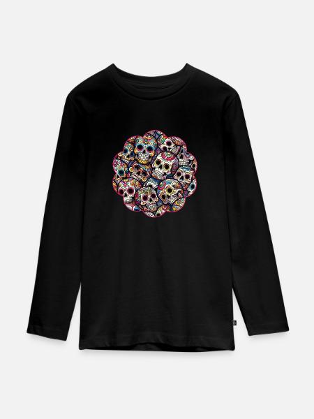 Buntes dekoratives Skullmuster - Teenager Premium Bio Langarmshirt - Schwarz
