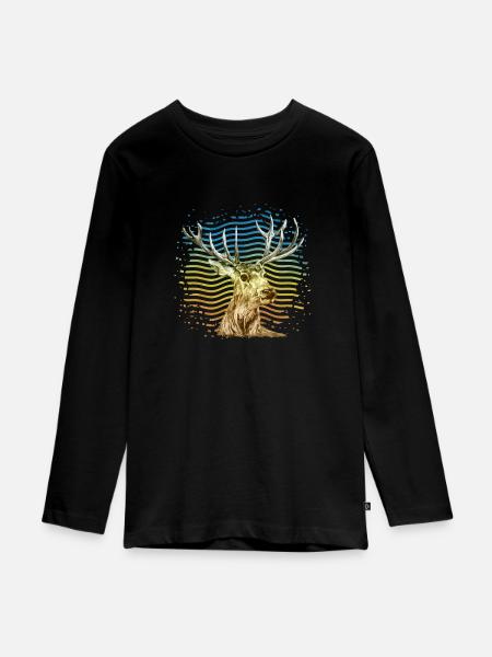 Hirsch - Teenager Premium Bio Langarmshirt - Schwarz