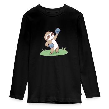 drôle boxe paresseux dessin animé illustration - T-shirt manches longues Premium Ado - noir - Devant - AI Model Kid Female (0cm)