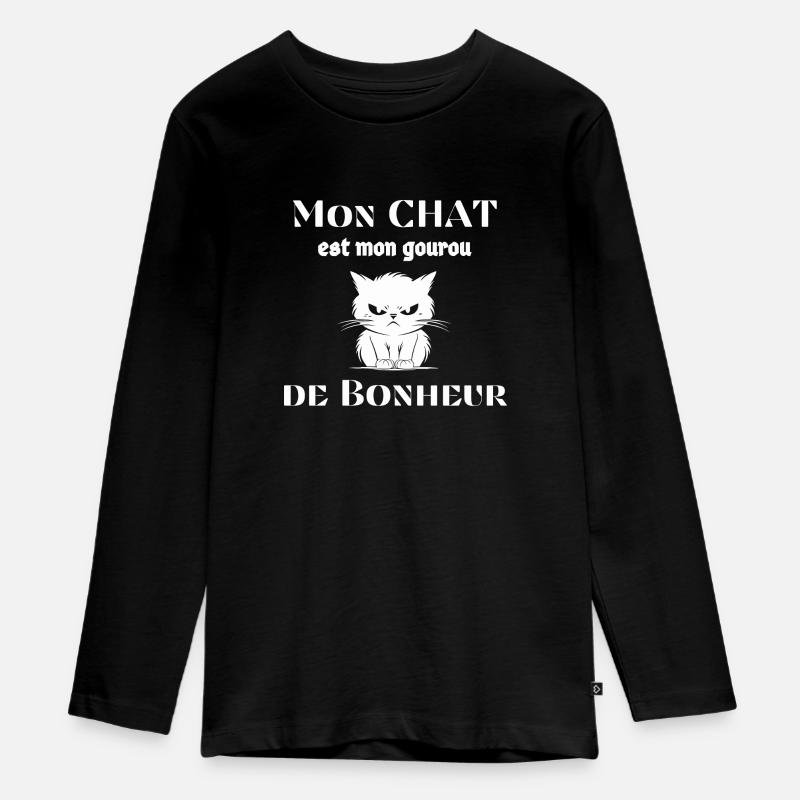 Mon Chat est mon Gourou de Bonheur - T-shirt manches longues Premium Ado - noir