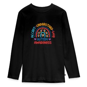 AUTIST AKZEPTIEREN LIEBEN VERSTEHEN BEWUSST SPRUCH - Teenager Premium Bio Langarmshirt - Schwarz - Vorne - AI Model Kid Female (0cm)