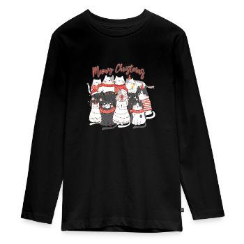 Meow Christmas cats collage - Teenager Premium Organic Long Sleeve Shirt - black - Front - AI Model Kid Female (0cm)
