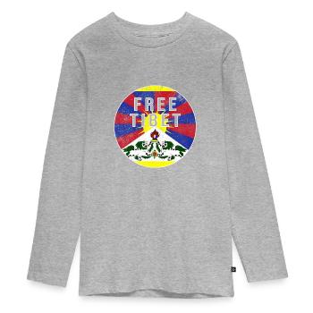 Manifestation contre l'oppression au Tibet et en Chine - T-shirt manches longues Premium Ado - gris chiné - Devant