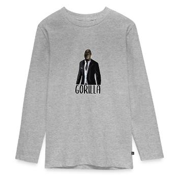 Gorilla Affe Affen Anzug Gentleman Tier - Teenager Premium Bio Langarmshirt - Grau meliert - Vorne