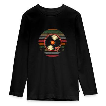 Disque de musique rétro vinyle vintage - T-shirt manches longues Premium Ado - noir - Devant - AI Model Kid Female (0cm)