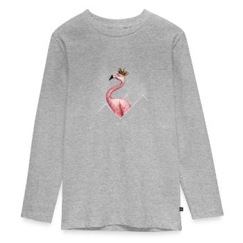 Royalty Flamingo Crown Pink Bird - Teenager Premium Organic Long Sleeve Shirt - heather grey - Front