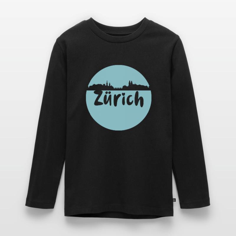 Zürich ,skyline, blau,cutout, logo, scherenschnitt Teenager Premium Bio Langarmshirt