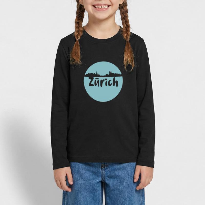 Zürich ,skyline, blau,cutout, logo, scherenschnitt Teenager Premium Bio Langarmshirt