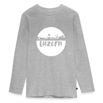 luzern,skyline, rond, coup de cisaille, blanc - T-shirt manches longues Premium Ado - gris chiné - Devant