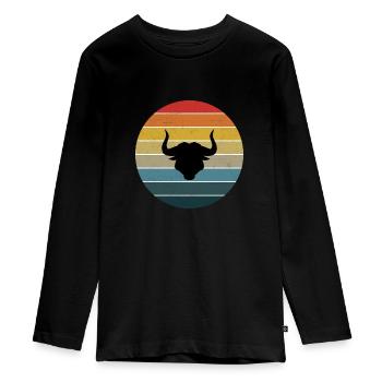Peeking Highland Cow with Retro Sunset - Teenager Premium Organic Long Sleeve Shirt - black - Front - AI Model Kid Female (0cm)