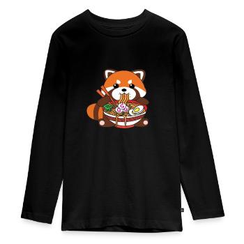 Cute Kawaii Red Panda Eating Ramen Noodles - Teenager Premium Organic Long Sleeve Shirt - black - Front - AI Model Kid Female (0cm)