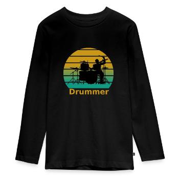 drummer - Teenager Premium Organic Long Sleeve Shirt - black - Front - AI Model Kid Female (0cm)