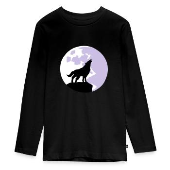 Wolf und Vollmond - Teenager Premium Bio Langarmshirt - Schwarz - Vorne - AI Model Kid Female (0cm)