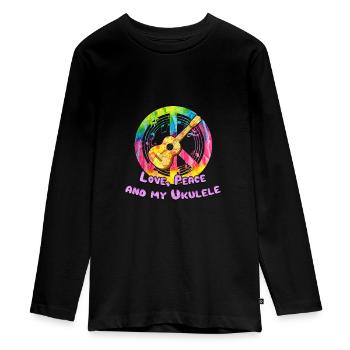 Ukulélé instrument hippie cadeau paix amour - T-shirt manches longues Premium Ado - noir - Devant - AI Model Kid Female (0cm)