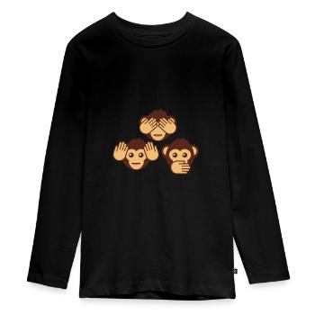 Three monkeys - one blind, one deaf, one dumb - Teenager Premium Organic Long Sleeve Shirt - black - Front - AI Model Kid Female (0cm)