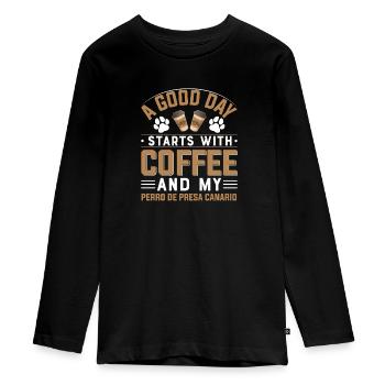 Perro de Presa Canario Kaffee Trinken Koffein - Teenager Premium Bio Langarmshirt - Schwarz - Vorne - AI Model Kid Female (0cm)