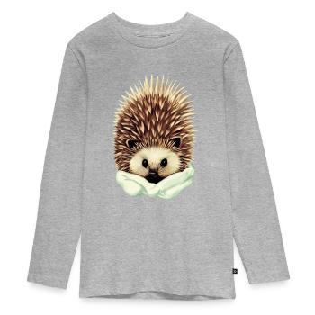 gemütlicher Igel - Teenager Premium Bio Langarmshirt - Grau meliert - Vorne