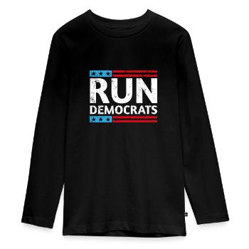 Run Democrats - Teenager Premium Organic Long Sleeve Shirt - black - Front - AI Model Kid Female (0cm)