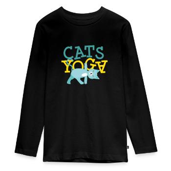 Cats Yoga Katzenfreund - Teenager Premium Bio Langarmshirt - Schwarz - Vorne - AI Model Kid Female (0cm)