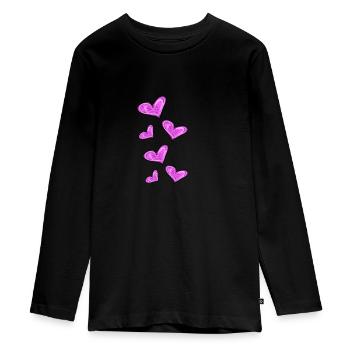 cœurs roses - T-shirt manches longues Premium Ado - noir - Devant - AI Model Kid Female (0cm)