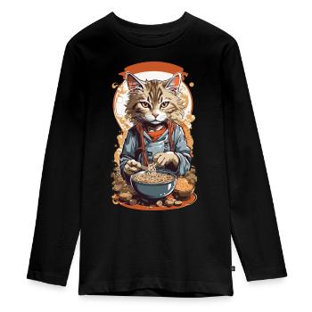 Chat Ramen Japonais Indulgence Soupes Design - T-shirt manches longues Premium Ado - noir - Devant - AI Model Kid Female (0cm)