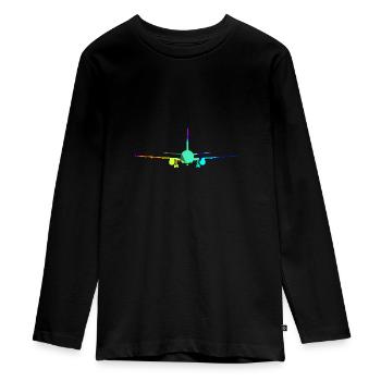 Commercial Aircraft Rainbow Aircraft - Teenager Premium Organic Long Sleeve Shirt - black - Front - AI Model Kid Female (0cm)