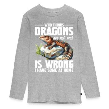 Uromastyx Qui pense qu’il n’y a pas de vrais dragons - T-shirt manches longues Premium Ado - gris chiné - Devant