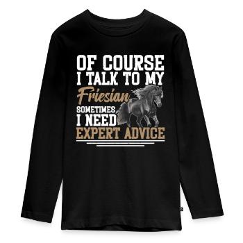 Natürlich Rede Ich Mit Meinem Friesian, Manchmal - Teenager Premium Bio Langarmshirt - Schwarz - Vorne - AI Model Kid Female (0cm)