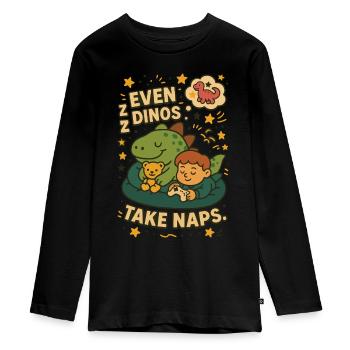 Even Dinos Take Naps Dinosaurierliebhaber - Teenager Premium Bio Langarmshirt - Schwarz - Vorne - AI Model Kid Female (0cm)