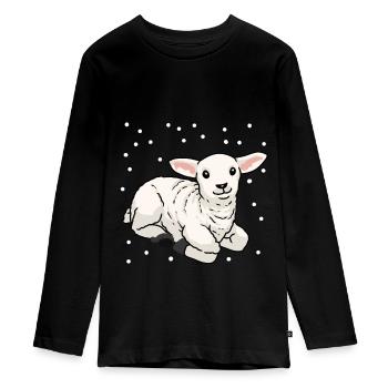 Baby Lamb Sheep Happy Easter Snow Sheep - Teenager Premium Organic Long Sleeve Shirt - black - Front - AI Model Kid Female (0cm)