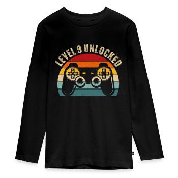 9.Geburtstag - 9 Jahre Gamer Level 9 unlocked - Teenager Premium Bio Langarmshirt - Schwarz - Vorne - AI Model Kid Female (0cm)