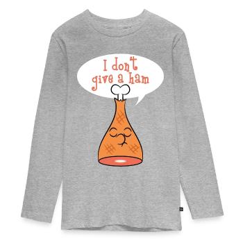 "Ich gebe nicht einen Schinken" TStück Entwurf. - Teenager Premium Bio Langarmshirt - Grau meliert - Vorne
