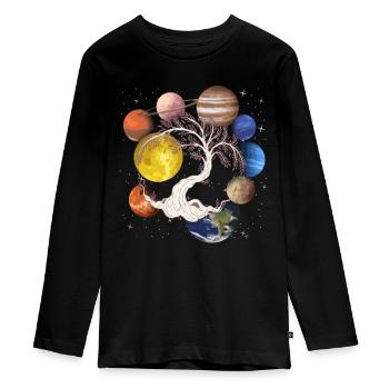 Boom des Levens en planeten, Zonnestelsel - Tieners Premium Bio shirt met lange mouwen - zwart - Voor - AI Model Kid Female (0cm)