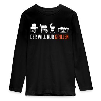 Der will doch nur grillen, Grill, BBQ - Teenager Premium Bio Langarmshirt - Schwarz - Vorne - AI Model Kid Female (0cm)