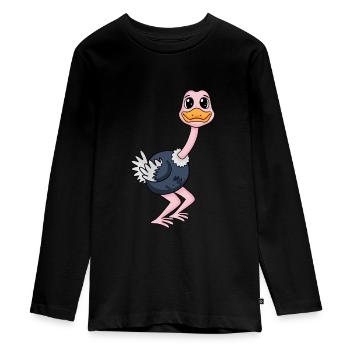 Strauß - Teenager Premium Bio Langarmshirt - Schwarz - Vorne - AI Model Kid Female (0cm)