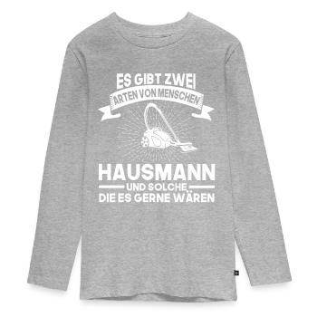 Hausmann Spruch Putzkraft Geschenk - Teenager Premium Bio Langarmshirt - Grau meliert - Vorne