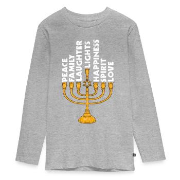 Friedensfamilie Jüdisch, Hanukah, Chanukka - Teenager Premium Bio Langarmshirt - Grau meliert - Vorne