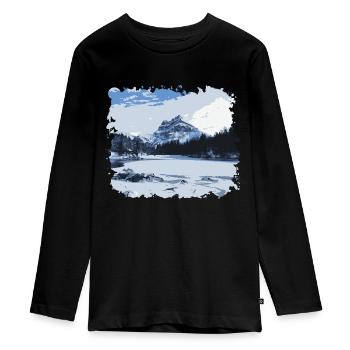 Outdoor Bergsport Wandern Alpen Berge Schnee Eis - Teenager Premium Bio Langarmshirt - Schwarz - Vorne - AI Model Kid Female (0cm)