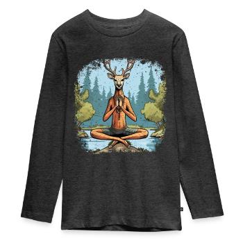 Hirsch Yogi - Teenager Premium Bio Langarmshirt - Anthrazit meliert - Vorne - AI Model Kid Female (0cm)