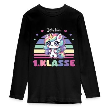 Kindergarten Abschied Ich Bin 1. klasse - Teenager Premium Bio Langarmshirt - Schwarz - Vorne - AI Model Kid Female (0cm)