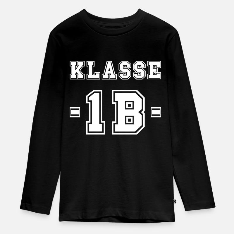 KLASSE 1B - Einschulung Erstklässler Schulkind - Teenager Premium Bio Langarmshirt - Schwarz